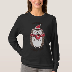 Merry Christmas Funny Cute Hedgehog Santa Hat Star T-Shirt