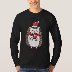 Merry Christmas Funny Cute Hedgehog Santa Hat Star T-Shirt