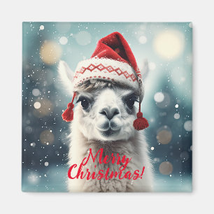 Merry Christmas Funny Cute Lllama Alpaca Santa Hat Magnet