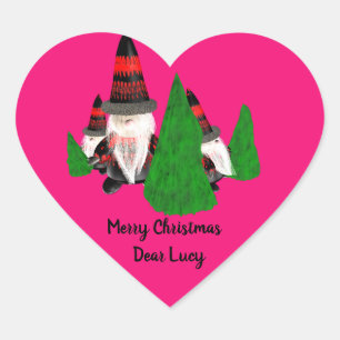 Merry Christmas, Funny Dwarfs Personalise Heart Sticker