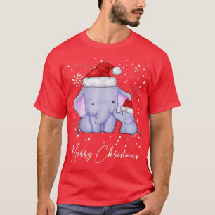 Merry Christmas Funny Elephants Santa Hat Snow For T-Shirt