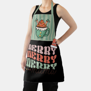 Merry Christmas Funny Elf green and black Mama Apron