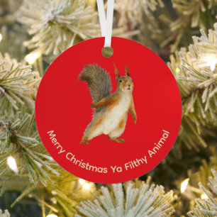 Merry Christmas Funny Filthy Animal Squirrel Metal Tree Decoration