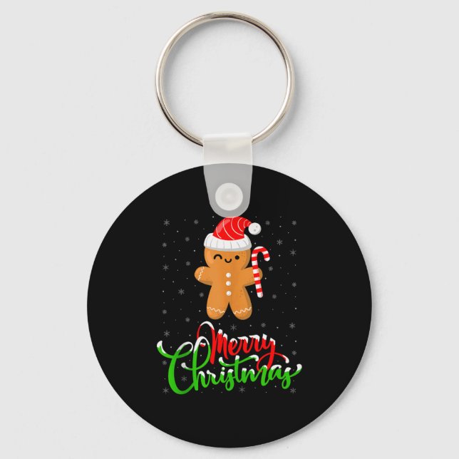 Merry Christmas Funny Gingerbread Cookie Baking Ch Key Ring (Front)