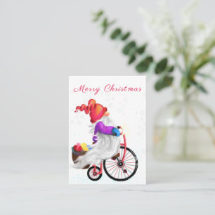 Merry Christmas - Funny Gnome with Bike and Gifts Card