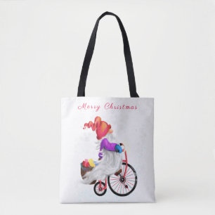 Merry Christmas - Funny Gnome with Bike and Gifts  Tote Bag