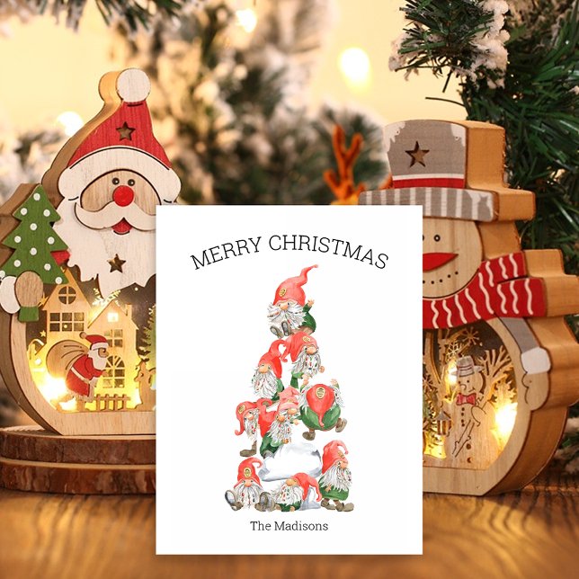 Merry Christmas Funny Gnomes Tree Holiday Postcard (Creator Uploaded)