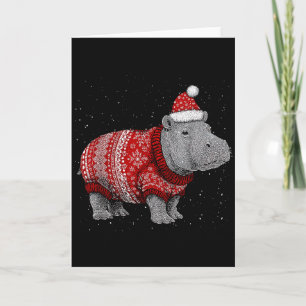 Merry Christmas Funny Hippo Santa Hat Xmas Pajama Card