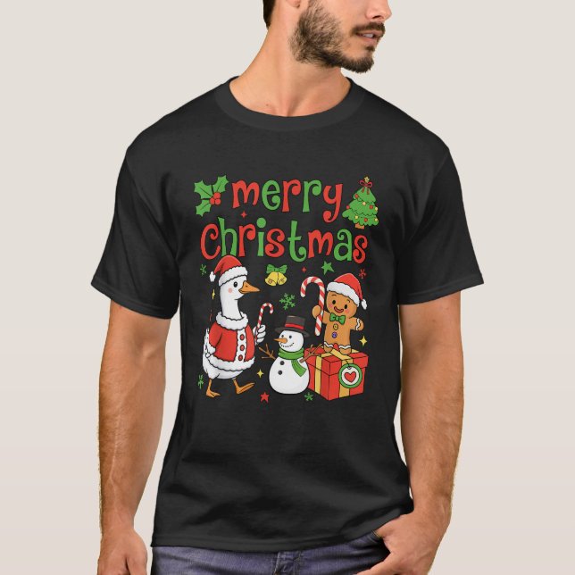 Merry Christmas Funny Merry Goosemas Christmas Sil T-Shirt (Front)