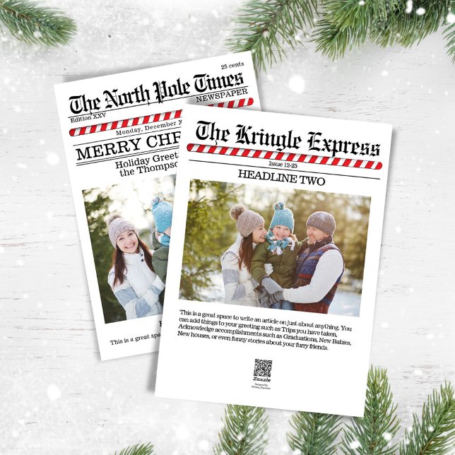 Merry Christmas Funny North Pole Photo Holiday Card (Merry Christmas classic Newspaper print photo holiday card.)