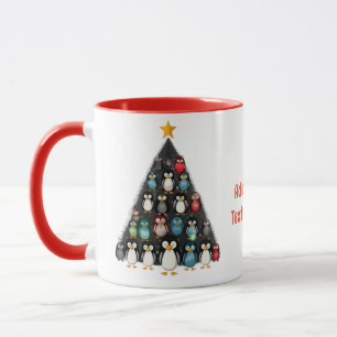 Merry Christmas Funny Penguin Tree Red Mug