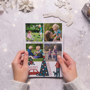 Merry Christmas funny photo collage family 4 photo Holiday Card