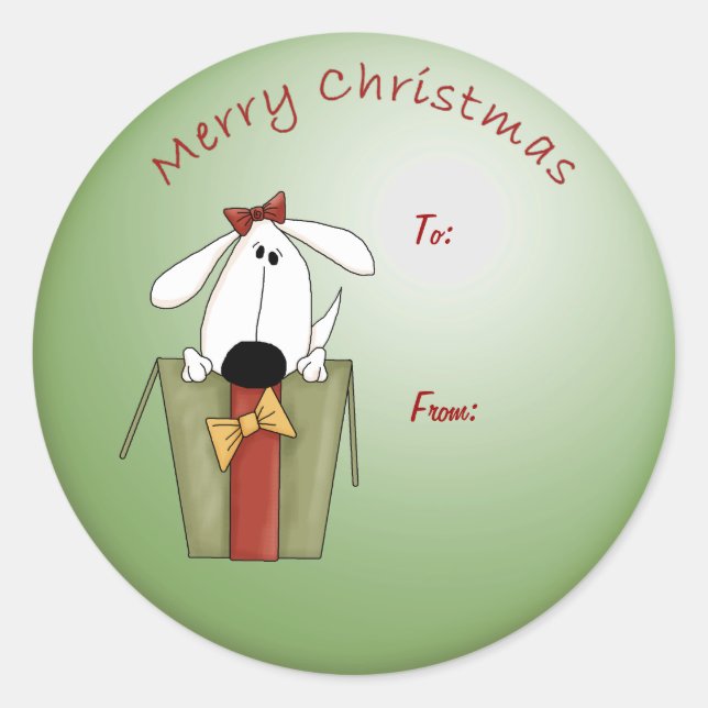 Merry Christmas Funny Puppy Dog Face Gift Tag (Front)