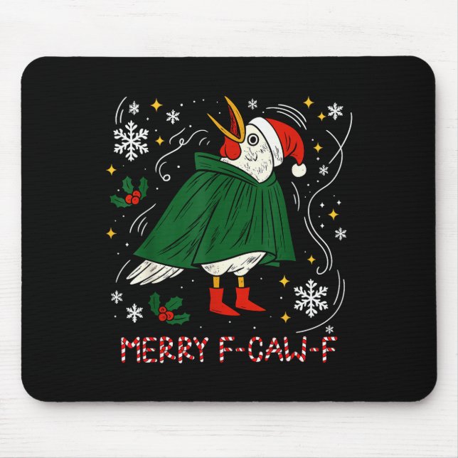 Merry Christmas Funny Raven Bird F-caw-f Xmas Holi Mouse Pad (Front)