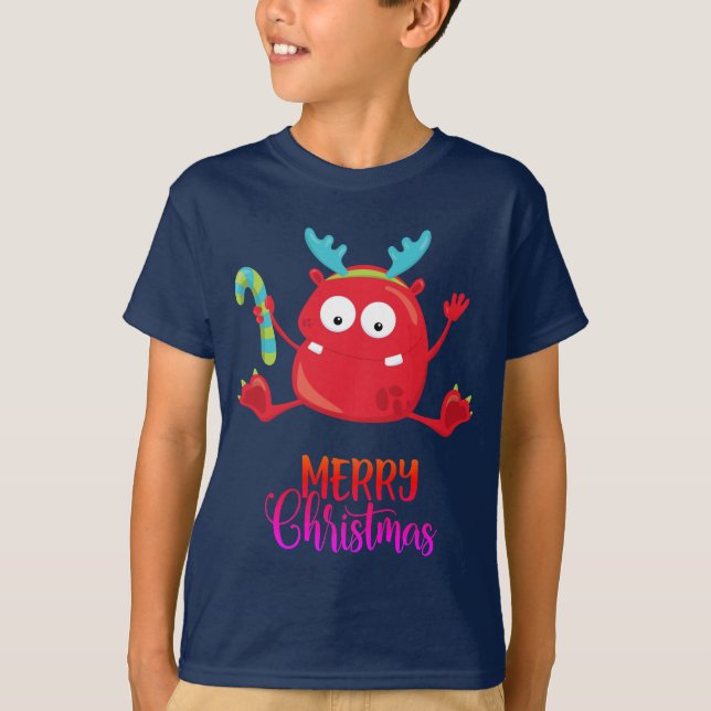 Merry Christmas | Funny Red Monster T-Shirt (Front)