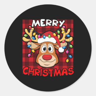 Merry Christmas Funny Reindeer Xmas Family Classic Round Sticker