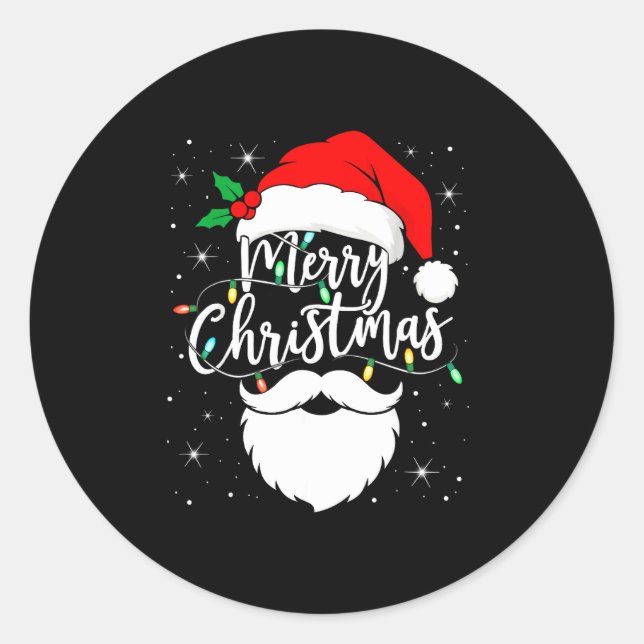 Merry Christmas Funny Santa Claus Hat And Beard Xm Classic Round Sticker (Front)