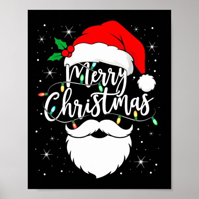 Merry Christmas Funny Santa Claus Hat And Beard Xm Poster (Front)
