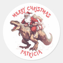Merry Christmas Funny Santa Claus Riding Dinosaur