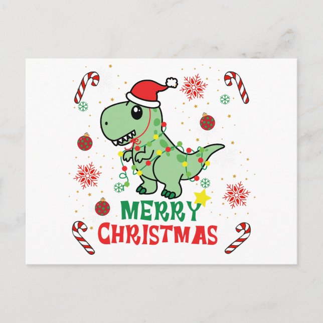 Merry Christmas Funny Santa Dinosaur  Holiday Postcard (Front)