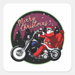 Merry Christmas Funny Santa Rides Motorcycle Gifts Square Sticker
