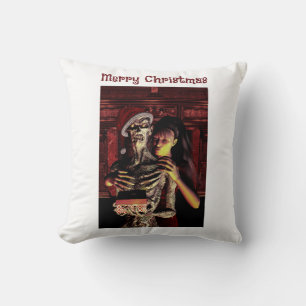 Merry Christmas. Funny skeleton with woman Cushion