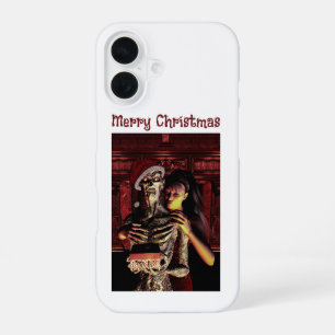 Merry Christmas. Funny skeleton with woman iPhone 16 Case