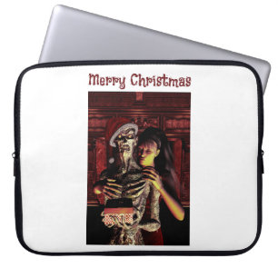 Merry Christmas. Funny skeleton with woman Laptop Sleeve