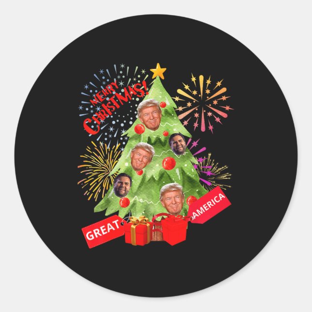 Merry Christmas Funny Trump Great America Xmas Tre Classic Round Sticker (Front)