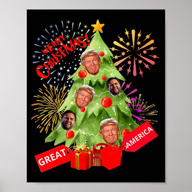 Merry Christmas Funny Trump Great America Xmas Tre Poster (Front)