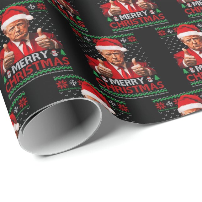 Merry Christmas Funny Trump Santa Hat Ugly Xmas Wrapping Paper (Roll Corner)