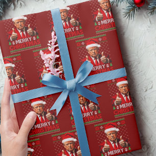 Merry Christmas Funny Trump Santa Hat Ugly Xmas  Wrapping Paper