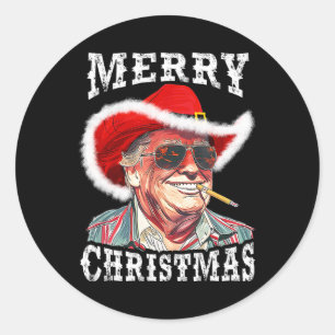 Merry Christmas Funny Trump Western Cowboy Matchin Classic Round Sticker
