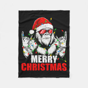 Merry Christmas Funny Vintage Bigfoot Rock On Xmas Fleece Blanket