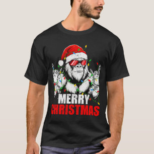 Merry Christmas Funny Vintage Bigfoot Rock On Xmas T-Shirt