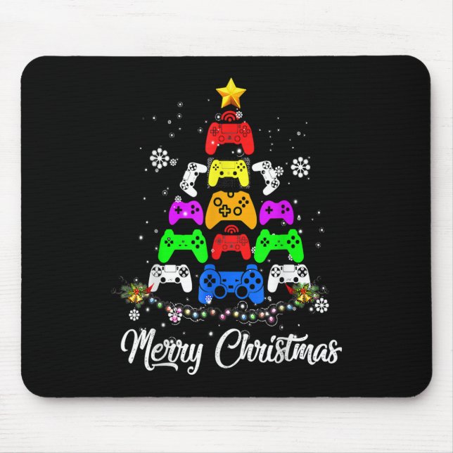 Merry Christmas Game Controller Tree Kid Adult Lig Mouse Pad (Front)