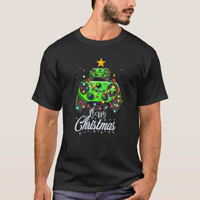 Merry Christmas Game Controller Tree Kid Adult Lig T-Shirt (Front)
