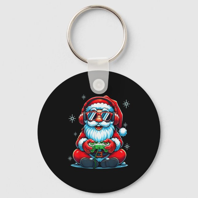 Merry Christmas Gamer Boys Mens Video Game Santa C Key Ring (Front)