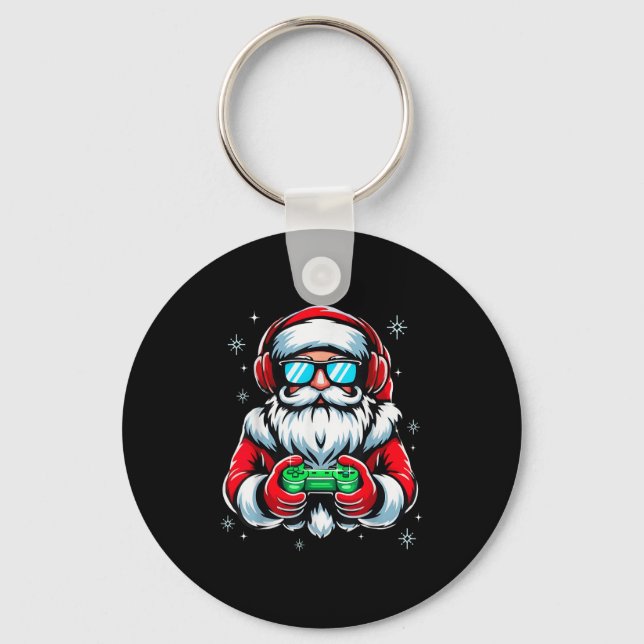 Merry Christmas Gamer Boys Mens Video Game Santa C Key Ring (Front)