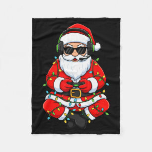 Merry Christmas Gamer Santa Funny Play Game Boys M Fleece Blanket