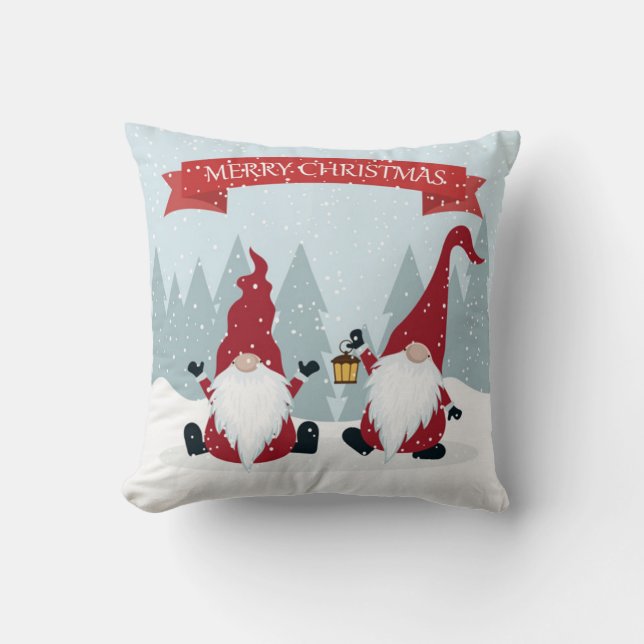 Merry Christmas Garden Gnomes Cushion (Front)