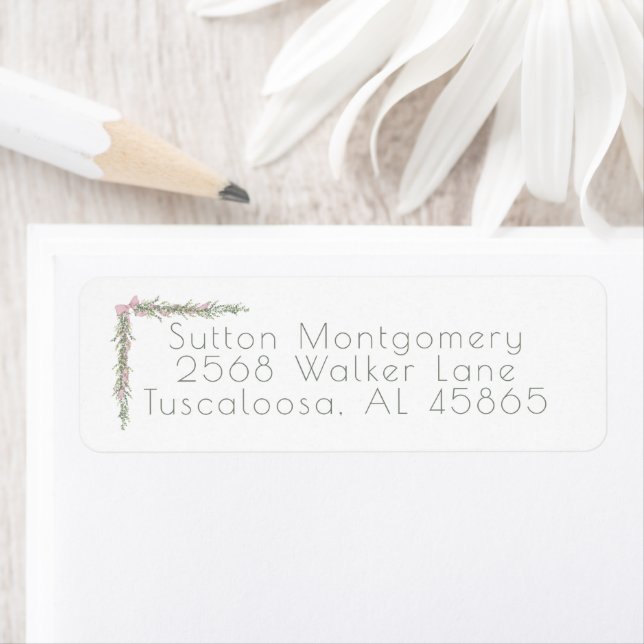 Merry Christmas Garland Pink Bow Address Return Address Label (Insitu)