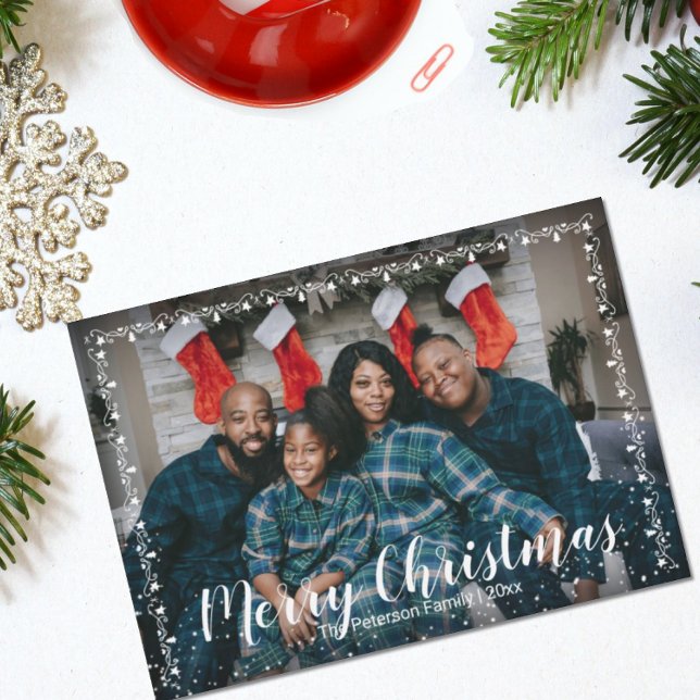 Merry Christmas Garland Trimmed Flat Photo Holiday Card (Creator Uploaded)