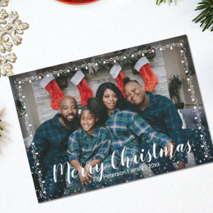 Merry Christmas Garland Trimmed Flat Photo Holiday Card