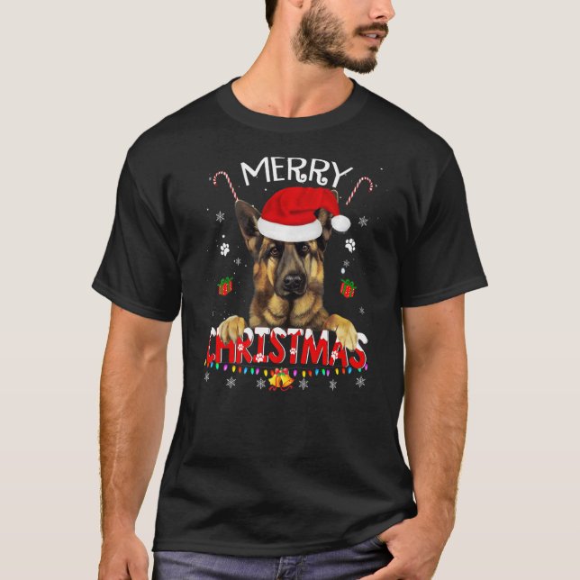Merry Christmas German Shepherd Dog Santa Hat Xmas T-Shirt (Front)