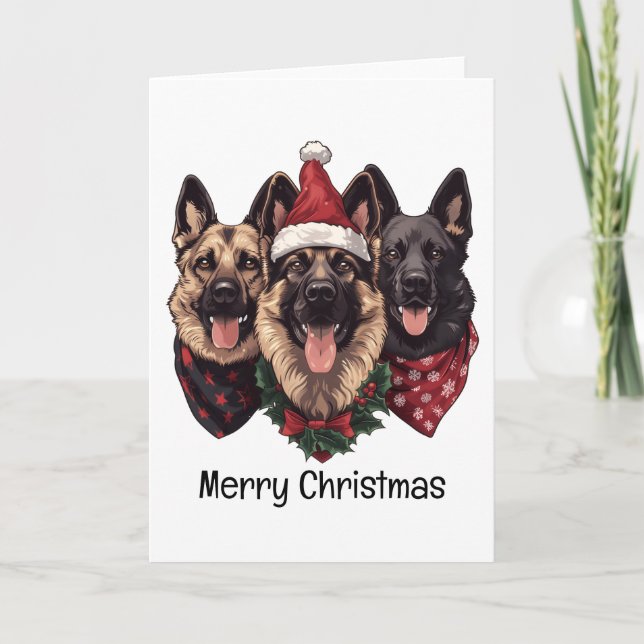 Merry Christmas German Shepherd Dogs Holiday Card (Front)
