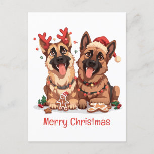 Merry Christmas German Shepherd Dogs Holiday Postcard