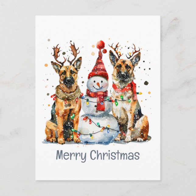 Merry Christmas German Shepherd Dogs Holiday Postcard (Front)