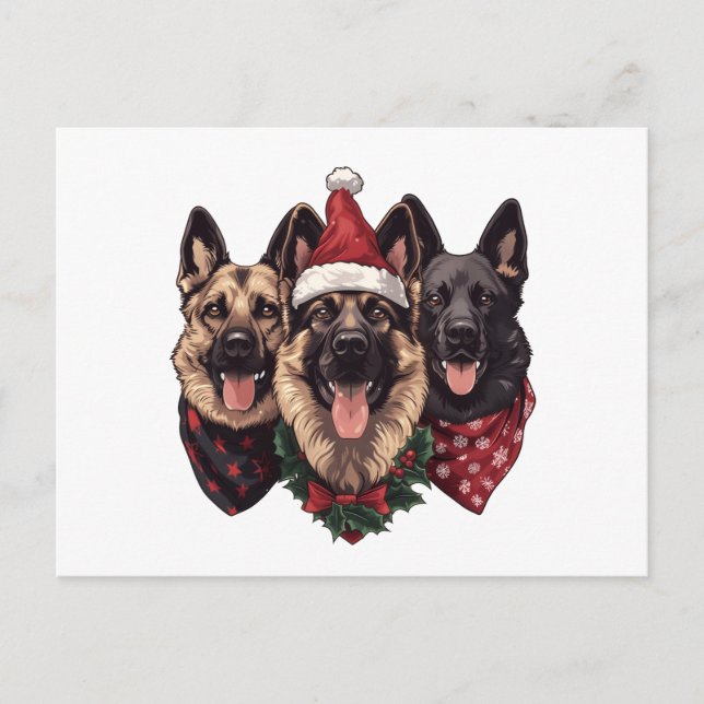Merry Christmas German Shepherd Dogs Holiday Postcard (Front)