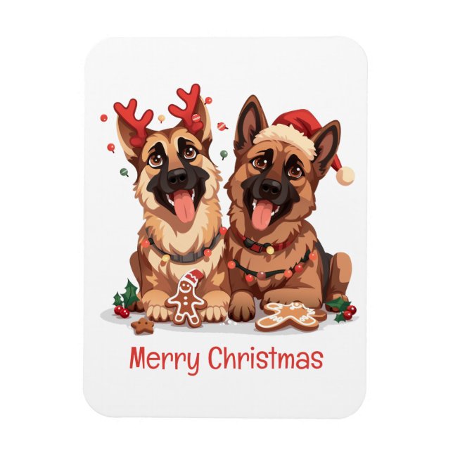 Merry Christmas German Shepherd Dogs Magnet (Vertical)